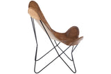 Chaise Papillon en cuir/métal cognac